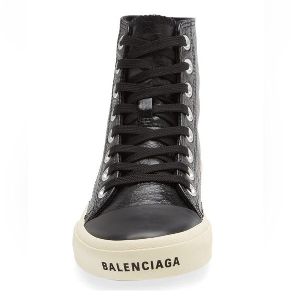 BALENCIAGA Paris Leather High Top Sneakers - Picture 1 of 12